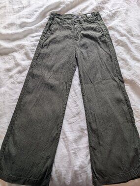 Kut From The Kloth Meg Wide Leg Linen Pants Olive Green High Rise Sz 6